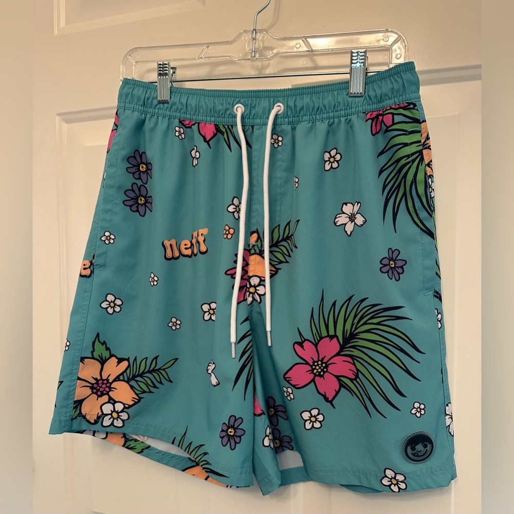 🌺 Neff Tropical Floral Swim Trunks – Size Large – Like New
